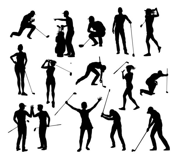 illustrations, cliparts, dessins animés et icônes de ensemble de silhouette de golfeur de sports de sports de personnes - swing child silhouette swinging