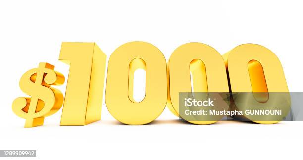 Golden 1000 One Thousand Price Symbol Isolated On White Background Stock Photo - Download Image Now