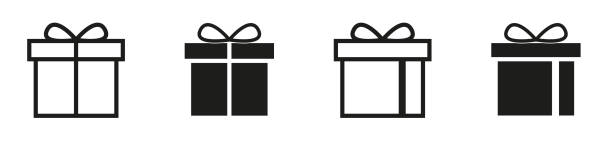 ilustraciones, imágenes clip art, dibujos animados e iconos de stock de icono de caja de regalo actual. . símbolo vectorial de ilustración icono de regalo de navidad. diseño lineal presente sorpresa - tied knot gift award red