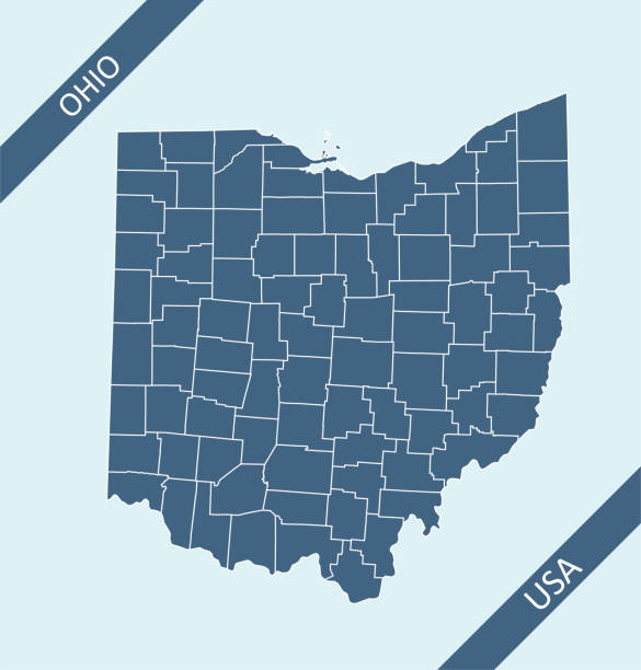 ohio county karte - elyria stock-grafiken, -clipart, -cartoons und -symbole