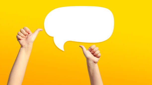 istock two hands show like thumbs up to speech bubble. 1289912679