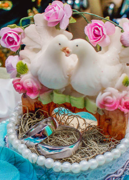 Wedding rings and 2 pigeons