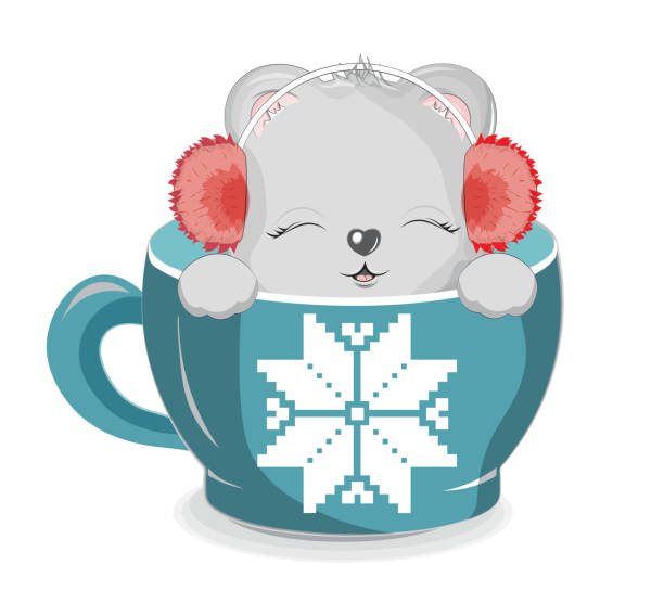 ilustraciones, imágenes clip art, dibujos animados e iconos de stock de oso de peluche en taza de copo de nieve. - pampered pets audio