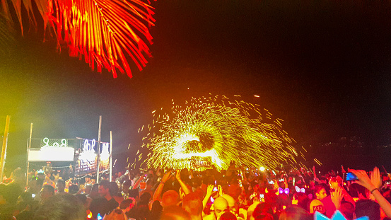 In December 2015, tourists were celebrating the New Year's Eve on Chaweng Beach in Koh Samui in Thailand.