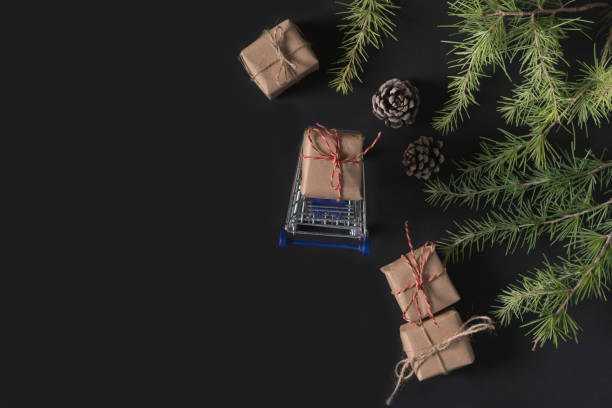 istock Trolley cart with new year gifts. 1289915629