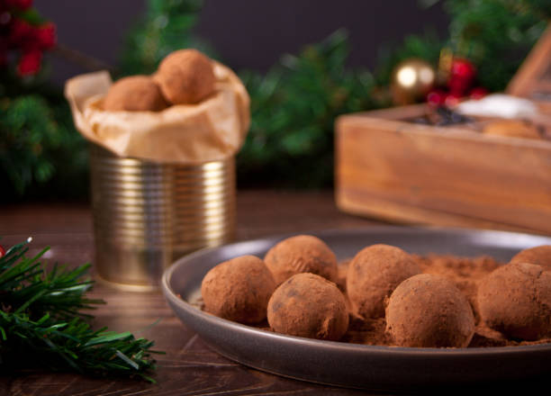istock homemade chocolate balls truffles on the plate. 1289917805