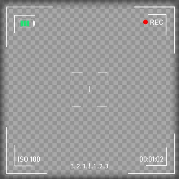 Vector illustration of Digital video camera focusing screen with settings. Vector