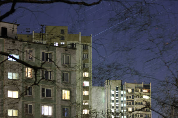 Colorful explosive starry sky over Moscow