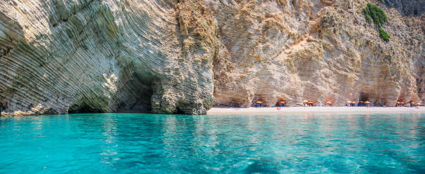 Landscape with wild beach Paradise and rocks formations in Corfu