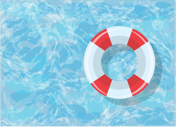 ilustrações de stock, clip art, desenhos animados e ícones de bright lifebuoy lies on the water in a blue pool - nobody inflatable equipment rope