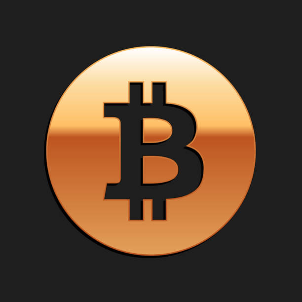 istock Gold Cryptocurrency coin Bitcoin icon isolated on black background. Physical bit coin. Digital currency. Blockchain based secure crypto currency. Long shadow style. Vector 1289921166