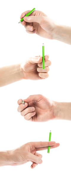 istock The hand holds a small green pencil. Close up. Isolated on white background 1289926725