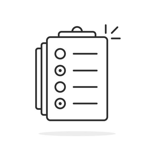черная тонкая линия тест или значок экзамена - to do list computer icon checklist communication stock illustrations