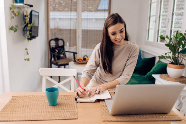 istock Beautiful woman enjoying her work from home 1289929104