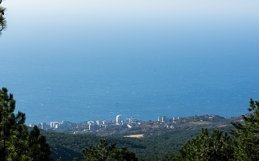 City by the sea, view from the mountain from the land.