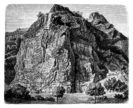 Illustration of a Feathered basalt columns of the Humboldt rock near Aussig in Bohemia