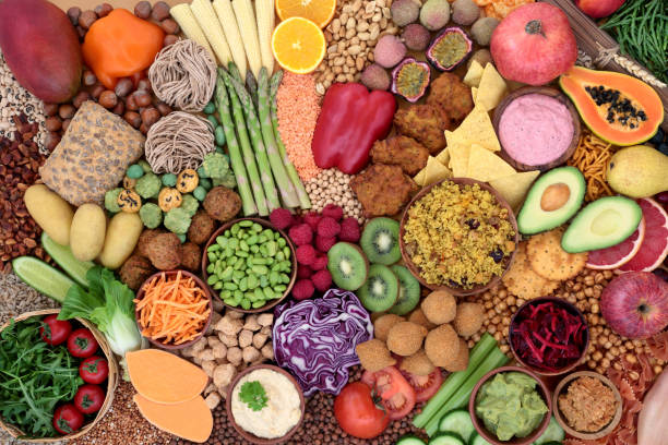 duża wegańska kolekcja zdrowej żywności dla witalności - high in fiber zdjęcia i obrazy z banku zdjęć