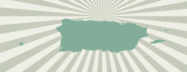 Puerto Rico map. Puerto Rico map. Poster with map of the country in retro color palette. Shape of Puerto Rico with sunburst rays background. Vector illustration. puerto rico silhouette stock illustrations
