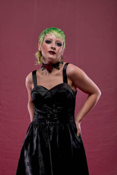 istock Woman dressed in gothic clothes, scary halloween 1289937695