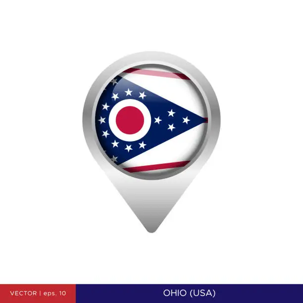 Vector illustration of State of Ohio - US Flag Map Pin Vector Stock Illustration Design Template