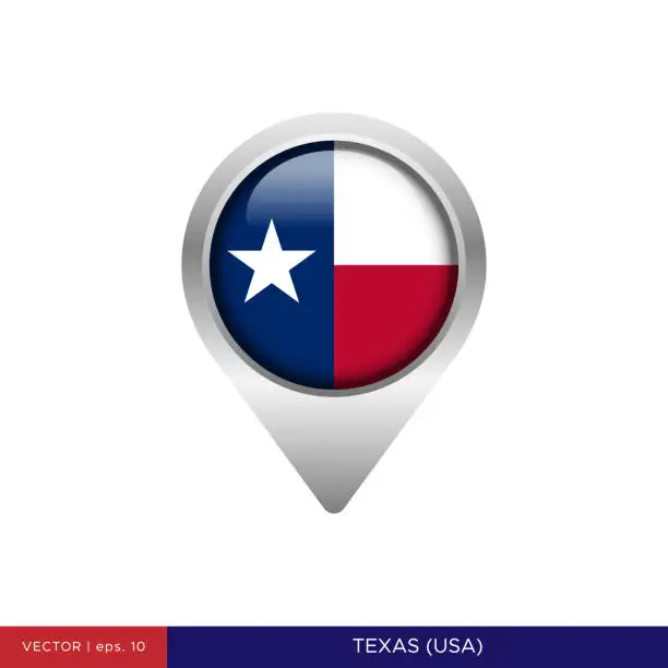 Vector illustration of State of Texas - US Flag Map Pin Vector Stock Illustration Design Template