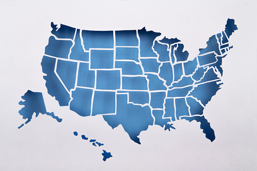 United States map in cut paper style