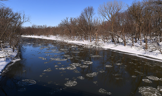 Des Plaines River on a freezing, winter day, Chicago