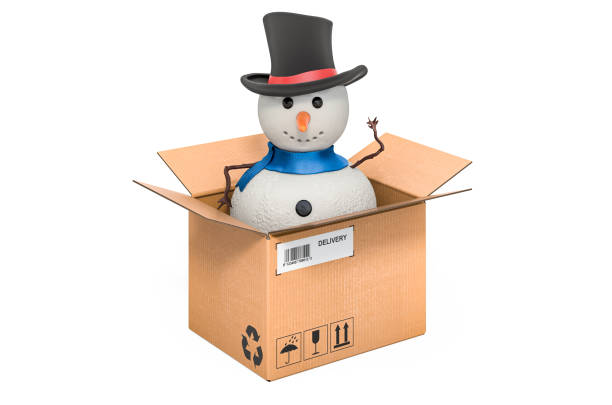 Parcel with Snowman. Gift delivery concept, 3D rendering isolated on white background