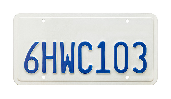 License Plate with Blue Number and Copy Space.