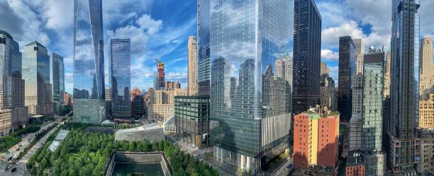 New York City Aerial skyline view of the skyline in lower Manhattan lower manhattan stock pictures, royalty-free photos & images