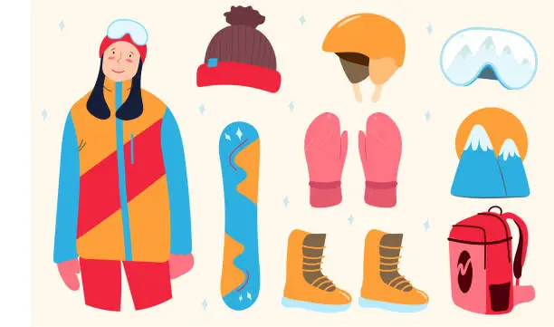 Vector illustration of Seth snowboarder in the mountains