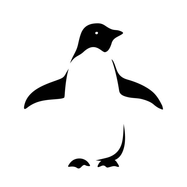 pinguin. vektor schwarz und weiß illustration. - penguin stock-grafiken, -clipart, -cartoons und -symbole