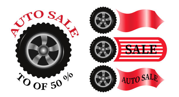 istock Vector illustration of a car wheel, discounts, auto parts sales. 1289949466