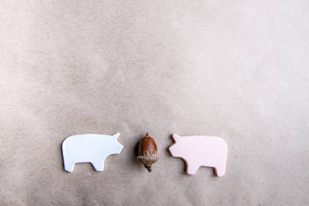 Decorative wooden figurine of porks in Viktualien Marketplace, Munich,Bavaria, Germany