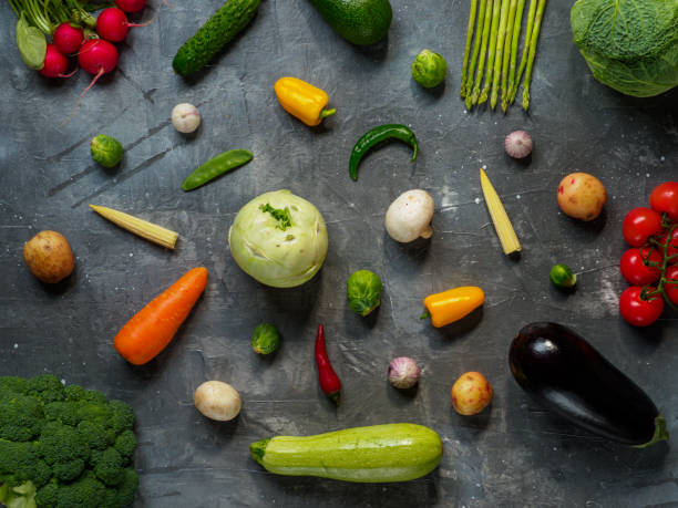 istock Set of vegetables on dark background. 1289951979