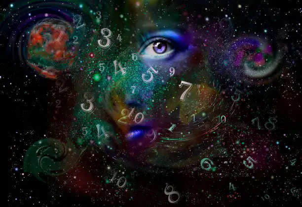 Woman's face, space and numerology