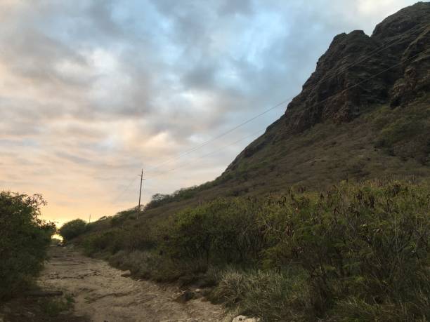 Sunset in December at Kaena Point on Oahu Island, Hawaii.