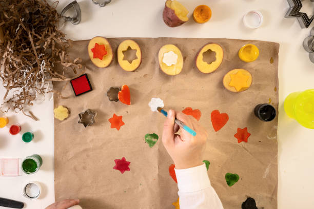 istock Print Potato Stamps. handmade gift wrapping with an exclusive print pattern. 1289958879
