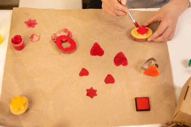 istock Print Potato Stamps. handmade gift wrapping with an exclusive print pattern. 1289959543