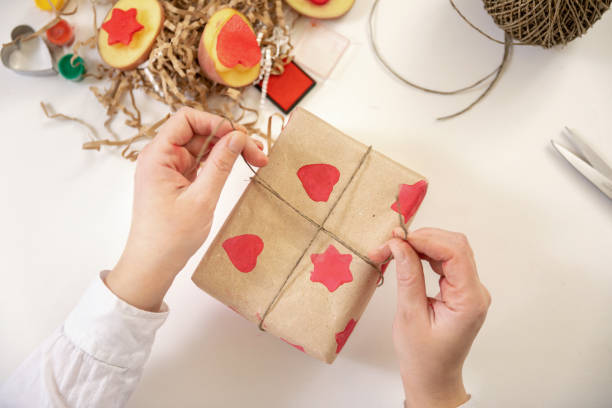 istock Print Potato Stamps. handmade gift wrapping with an exclusive print pattern. 1289960652