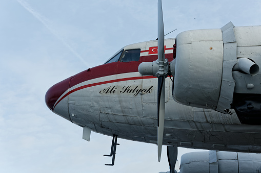Halic, Istanbul / Turkey - November 23 2019: Douglas DC-3 Dakota type plane - one of most successful in history- served US Military as c-47 Skytrain before retired as DC-3.