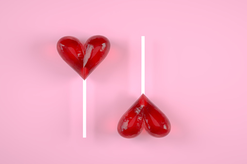 3D Rendering of Heart Shape Lollipop Background, Abstract Valentine's Day Concept