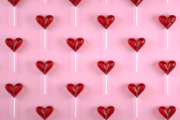 3D Rendering of Heart Shape Lollipop Background, Abstract Valentine's Day Concept
