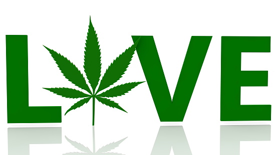 Love concept with marijuana leaf