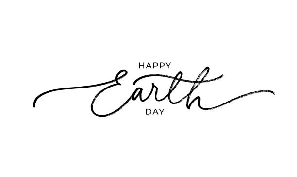Happy Earth day line style calligraphy. Happy Earth day line style calligraphy. Modern vector holiday lettering. Earth Day typography design with swooshes for greeting cards and poster. Environmental and eco activism concept earthday stock illustrations