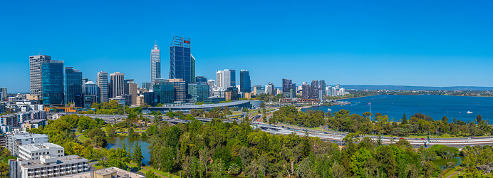 Perth, Australia, January 18, 2020: Skyline of Perth viewed from Kings Park and Botanic Garden, Australia
