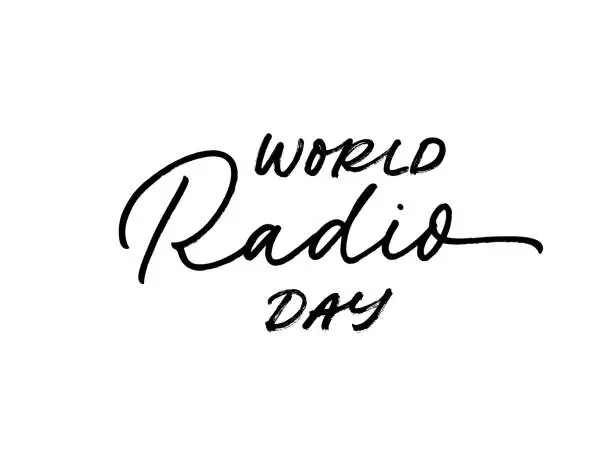 Vector illustration of World Radio day vector lettering. Hand drawn modern line calligraphy.