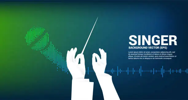 Vector illustration of Vector conductor hand with Sound wave microphone icon Equalizer background.