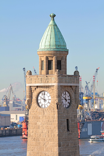 clock tower at Landungsbrücken in Hamburg