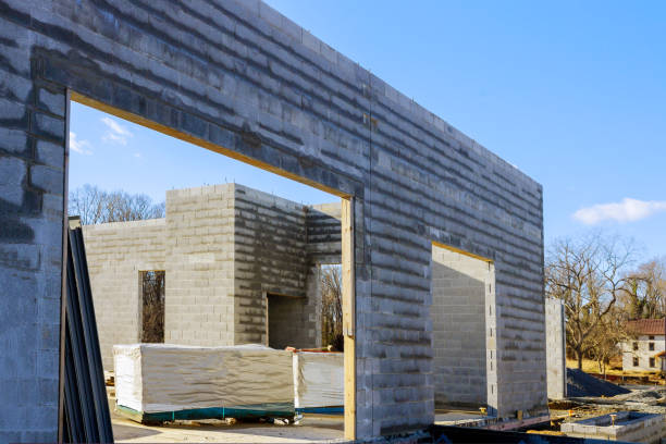 istock Construction site concrete cement block wall industrial building 1289970336